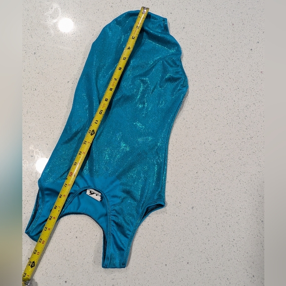 HOLOGRAPHIC GK Elite Small Gymnastics Dance Leotard TEAL GREEN Mystique defect - Picture 9 of 9